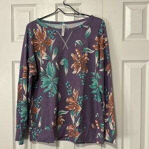 Dear Scarlett Oversize Purple Floral Long Sleeve Round Neck Lightweight Pullover
